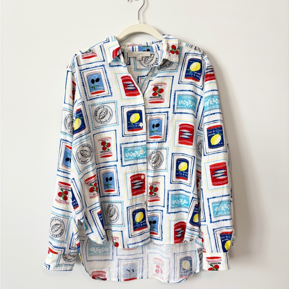 LOFT Tomato Oyster Lemon Print Button Down 🍋